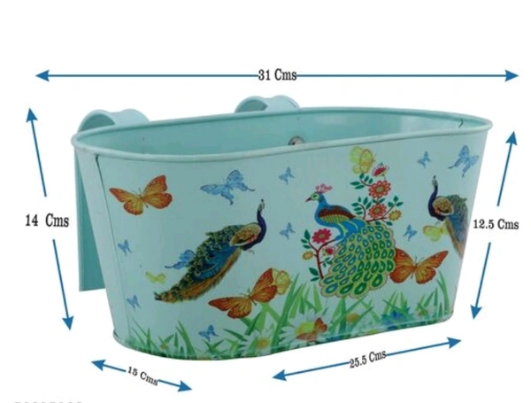 COPPER AART Ocean Green printed Rectangle Hanging Metal Pot Holder With Detachable Double Hooks Set of 5 - Free Size, Ocean Green, Metal, Set of 5, Rectangle